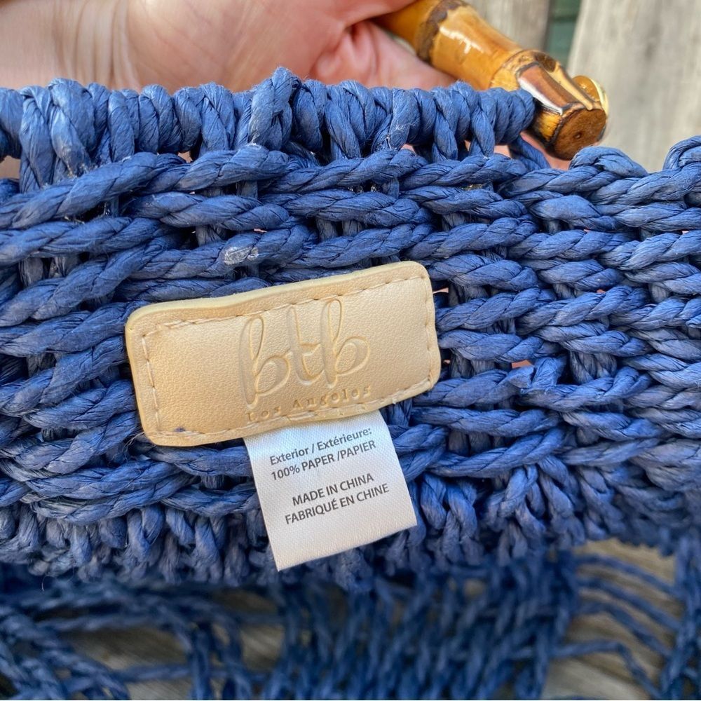 BTB Los Angeles Straw Blue Woven Tote Bag with Bamboo Handles - Picture 8 of 13